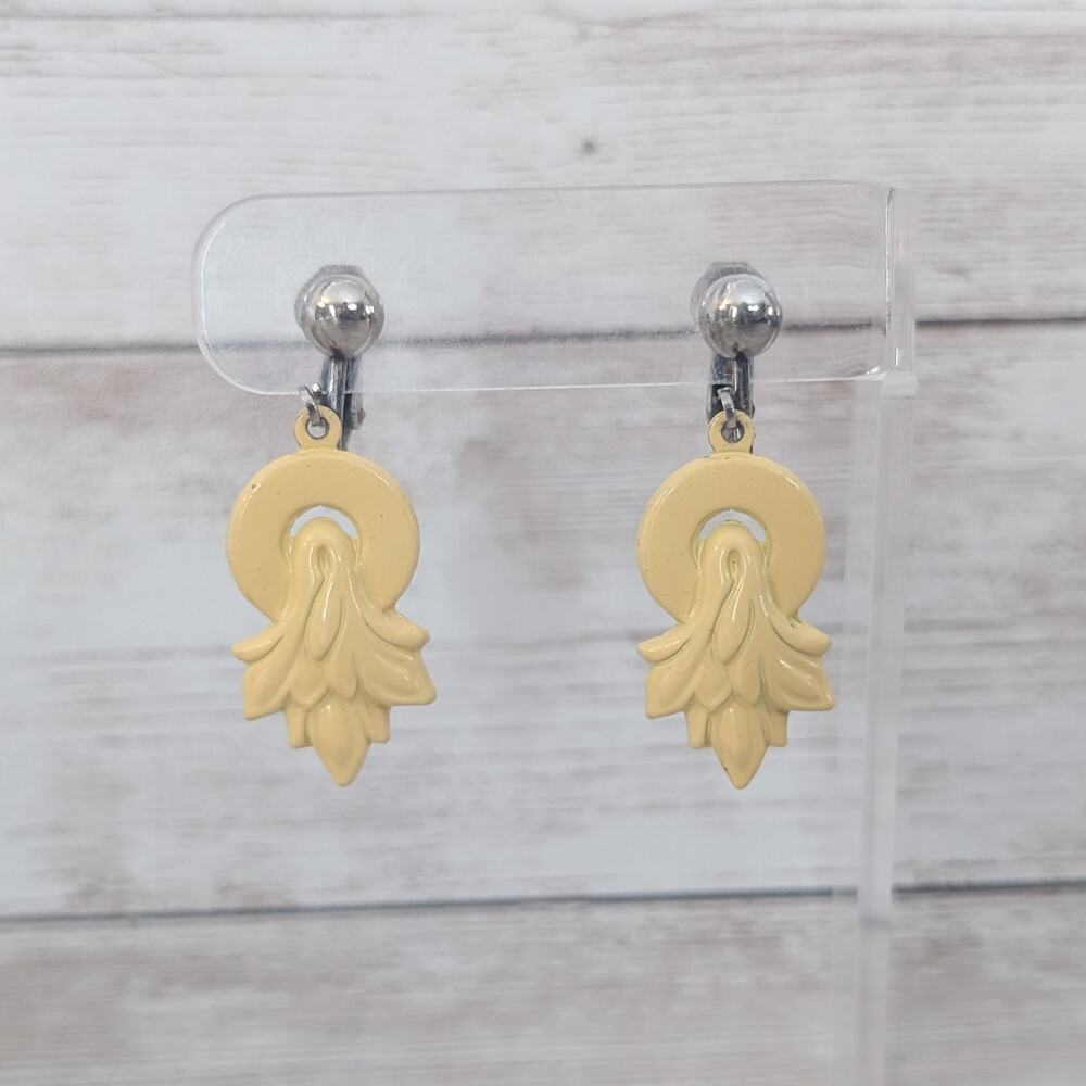 Vintage Clip On Earrings Retro Yellow Dangle